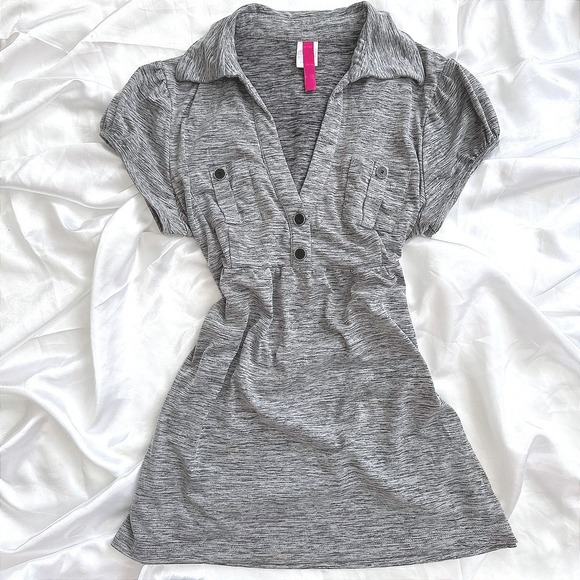 HeartSoul Tops - Heartsoul Grey Space Dye Empire Waist Knit Top Short Sleeve V-Neck Size L